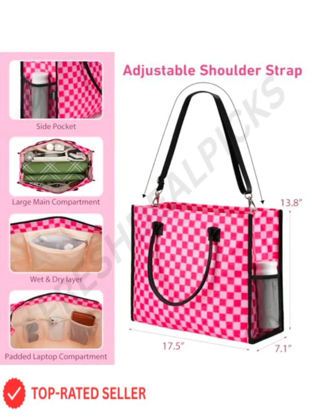 Waterproof Beach Tote Bag with 2 Makeup Bags Travel Work Gym Weekend